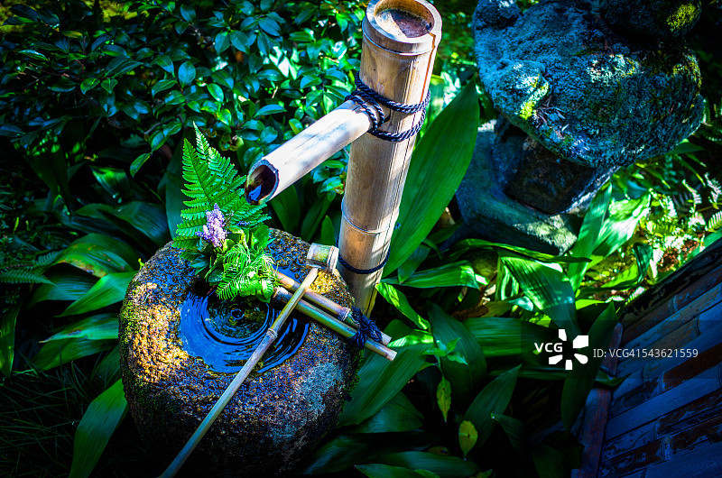 盛满水的老旧石盆图片素材