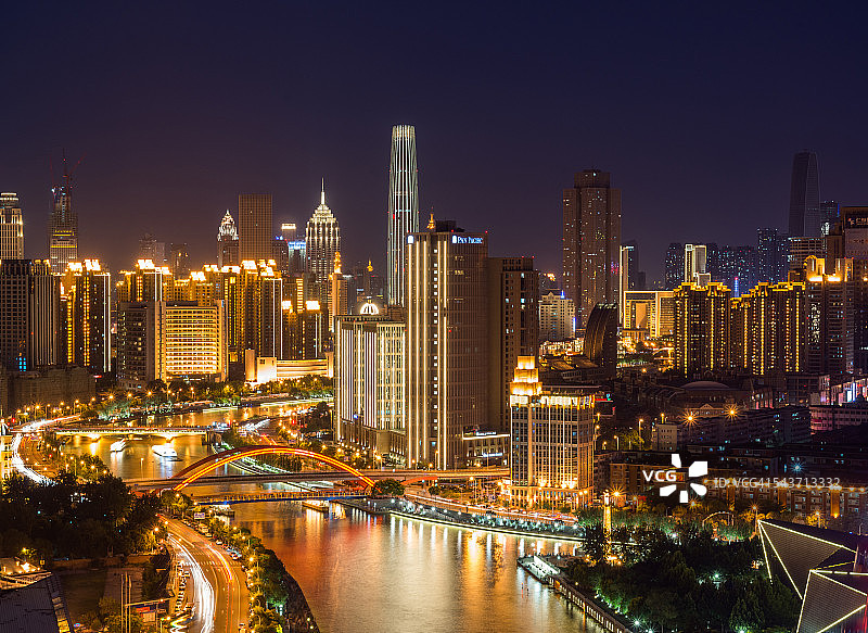 天津夜景航拍图片素材