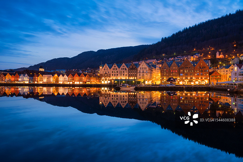 挪威卑尔根老城黎明图片素材