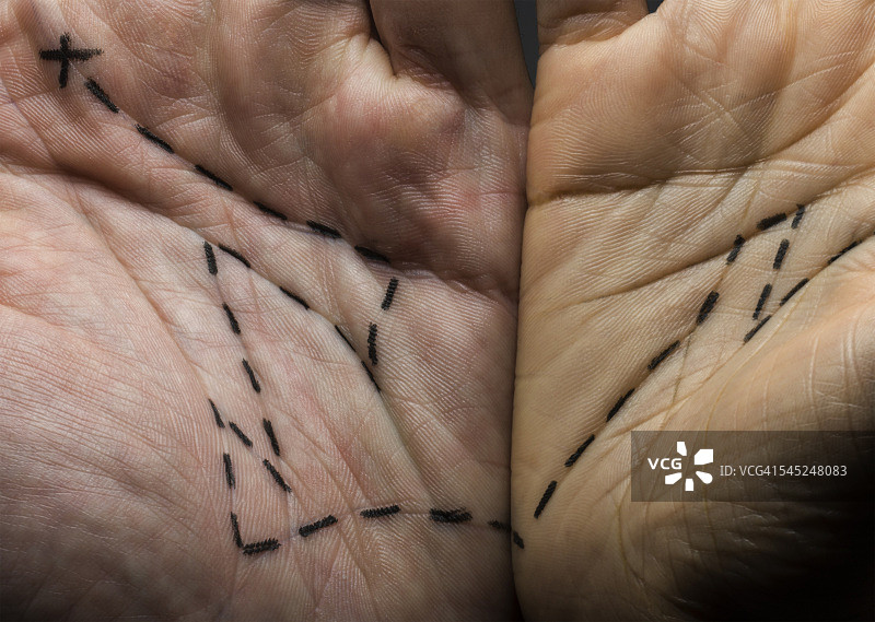 虚线从起点连接双手图片素材