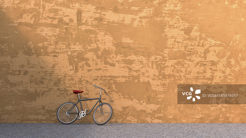 靠在水泥墙上的自行车3D渲染图片素材