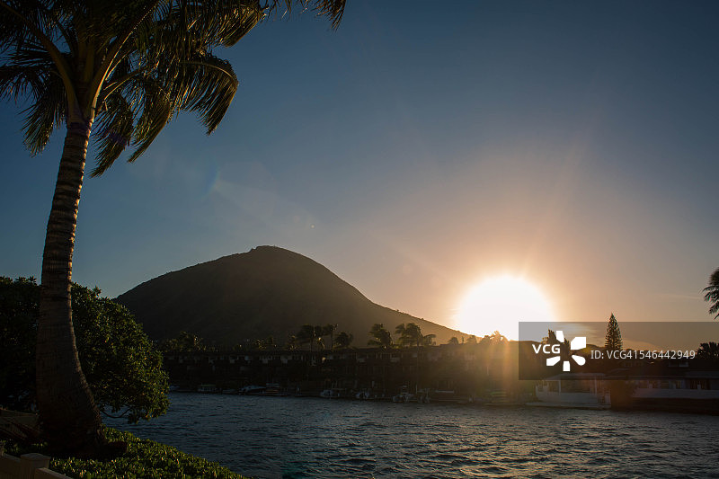从夏威夷凯看到的可可火山口日出图片素材
