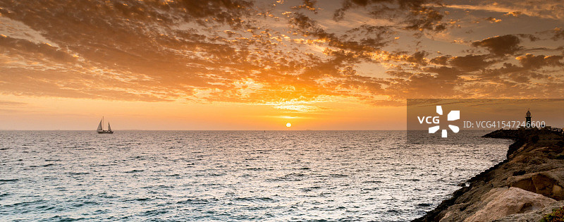 南莫尔弗里曼特尔灯塔日落图片素材