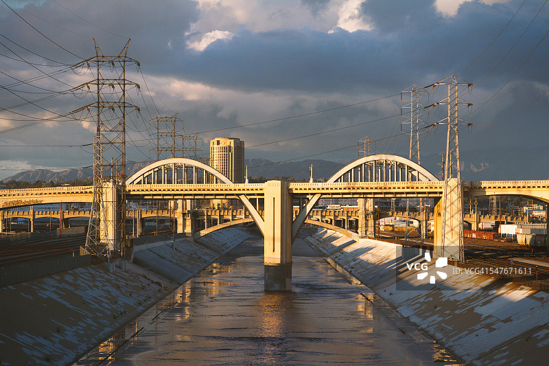 第六街大桥的金色时刻图片素材