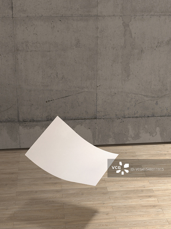 掉落在木地板上的空白纸张图片素材