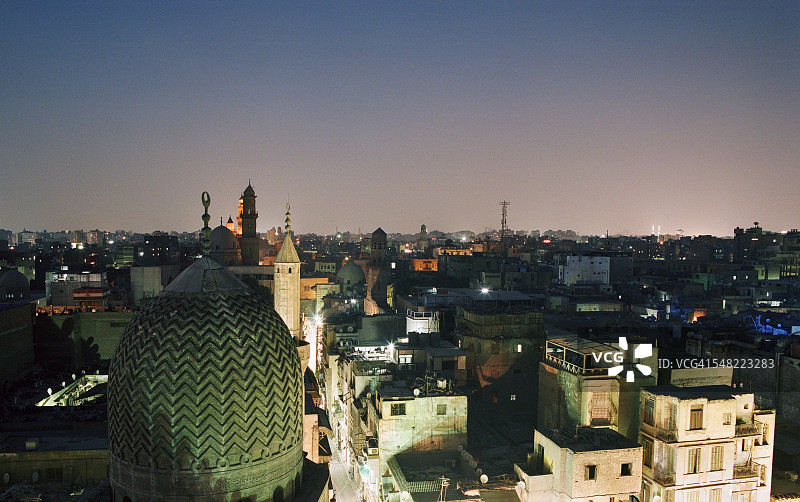 开罗黄昏时分的高空景观图片素材