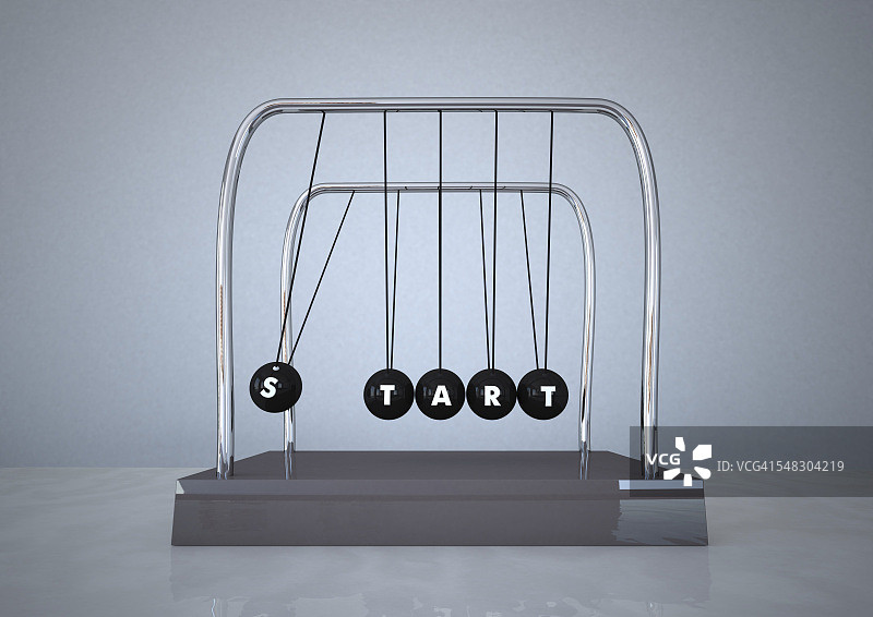 带有“开始”字样的牛顿摆图片素材