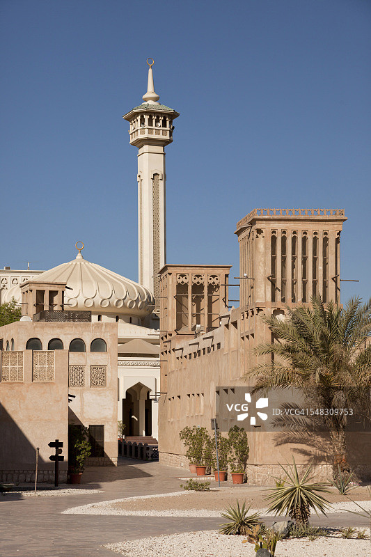 阿联酋迪拜Al Bastakiya区和Bastakiya清真寺图片素材