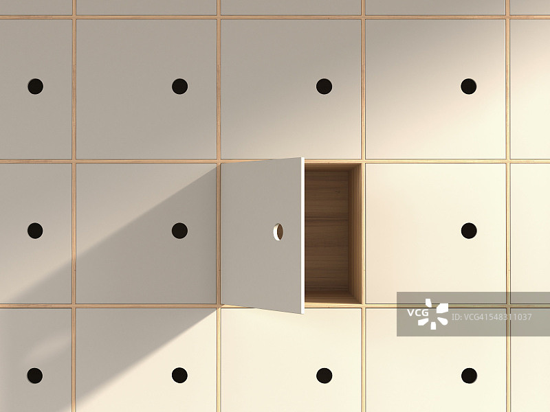 打开门的空储物柜，3D渲染图片素材