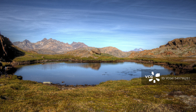 格陵兰夏季风景湖泊和山脉图片素材