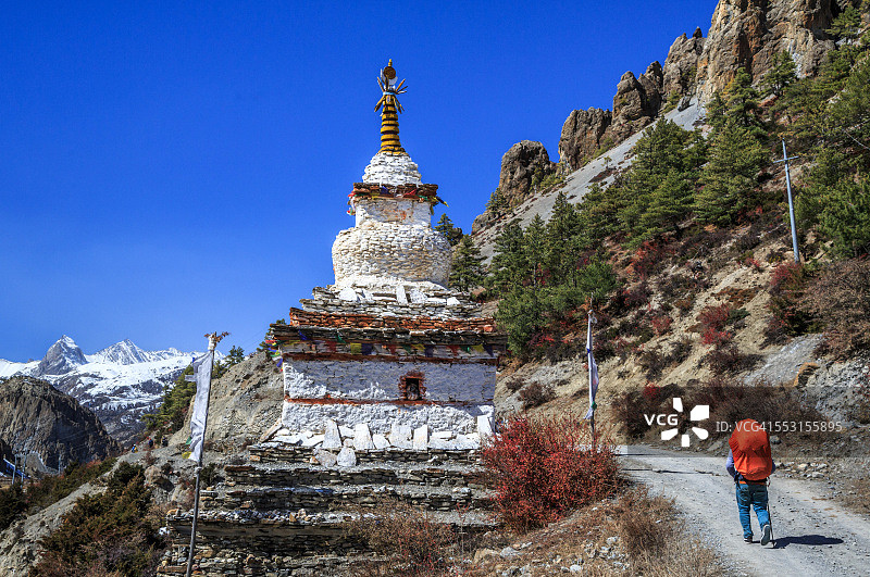 尼泊尔安娜普尔纳环线的佛教佛塔，蒙吉图片素材