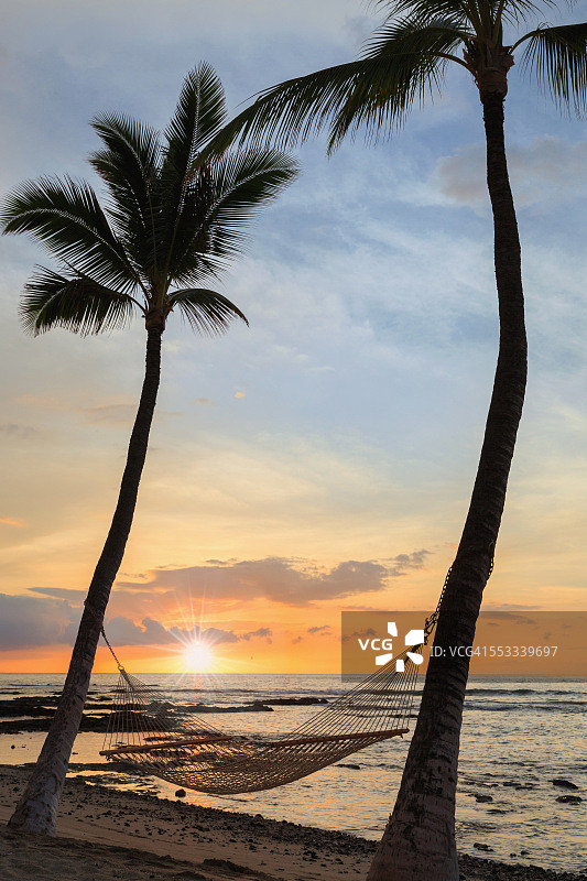 夏威夷的日落与吊床图片素材