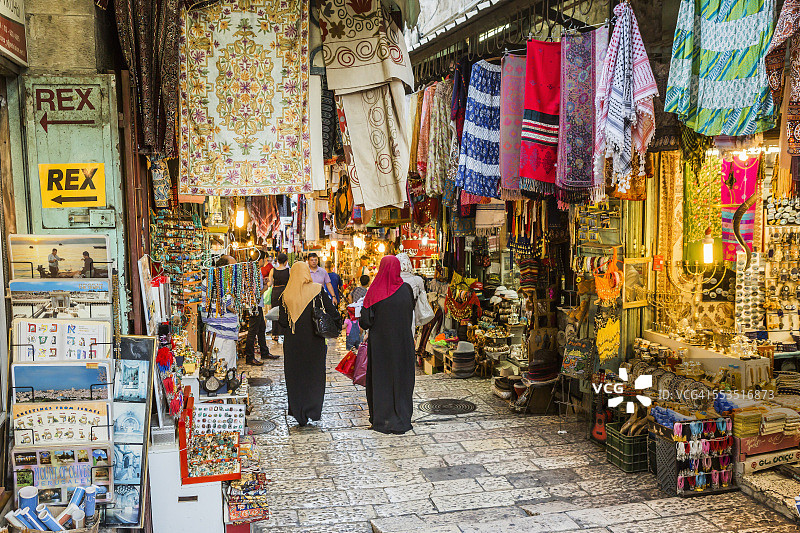 老城区大卫街的商店（El Bazar）图片素材