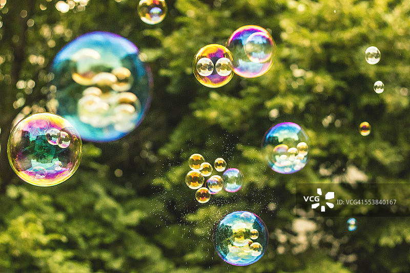 绿色背景上的肥皂泡图片素材