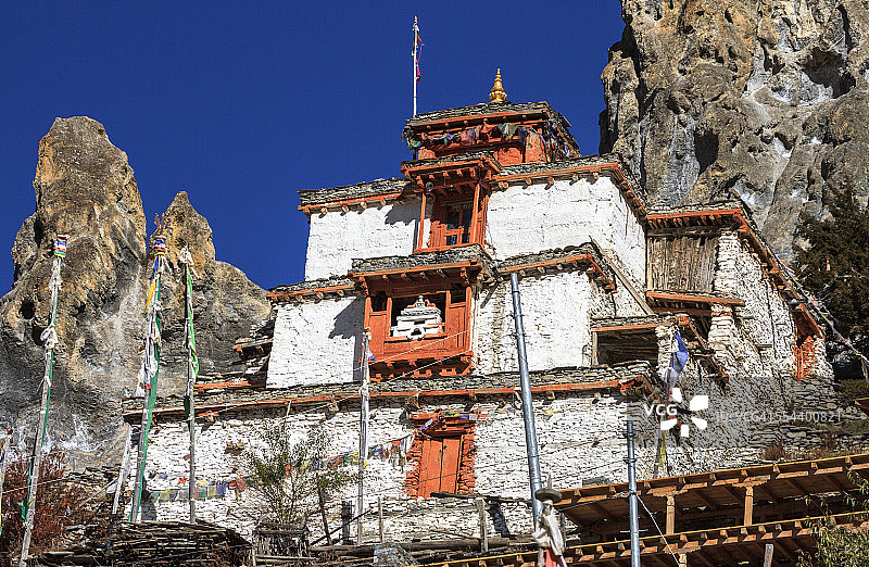 安娜普尔纳环线Bhraka的古老寺庙，尼泊尔图片素材