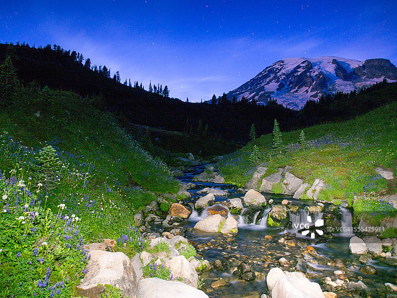 夜间小溪图片素材