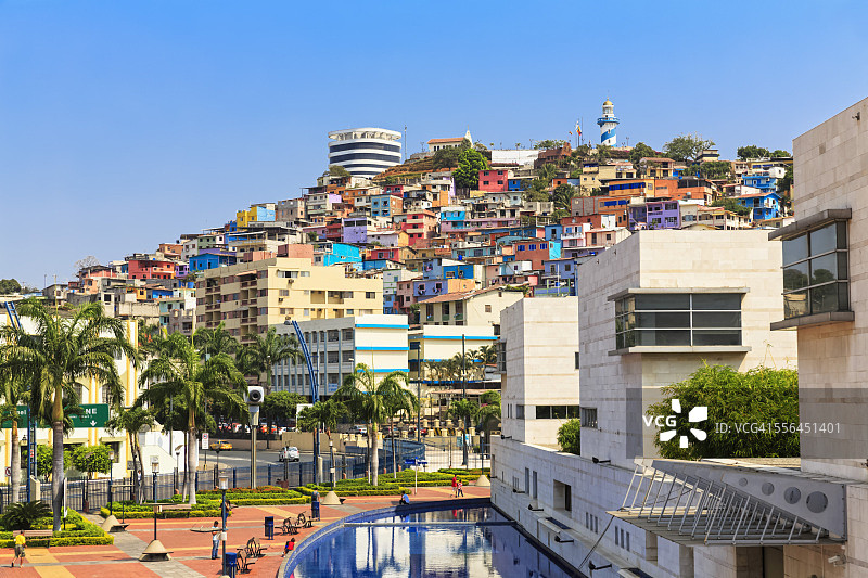 南美洲，厄瓜多尔，瓜亚斯省，瓜亚基尔，圣安娜山及灯塔景观图片素材