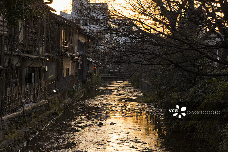 日本京都祇园白川的日落图片素材