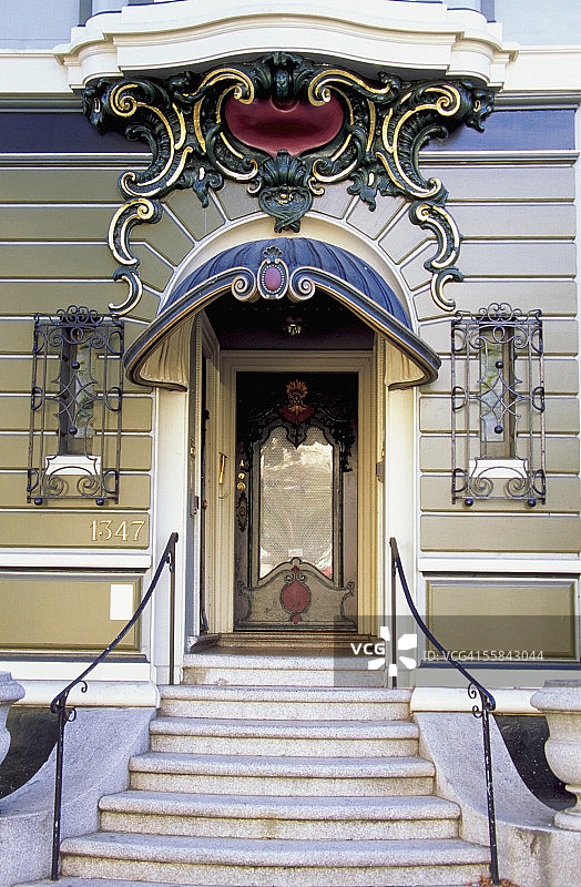 美国加利福尼亚州旧金山维多利亚式房屋外墙图片素材