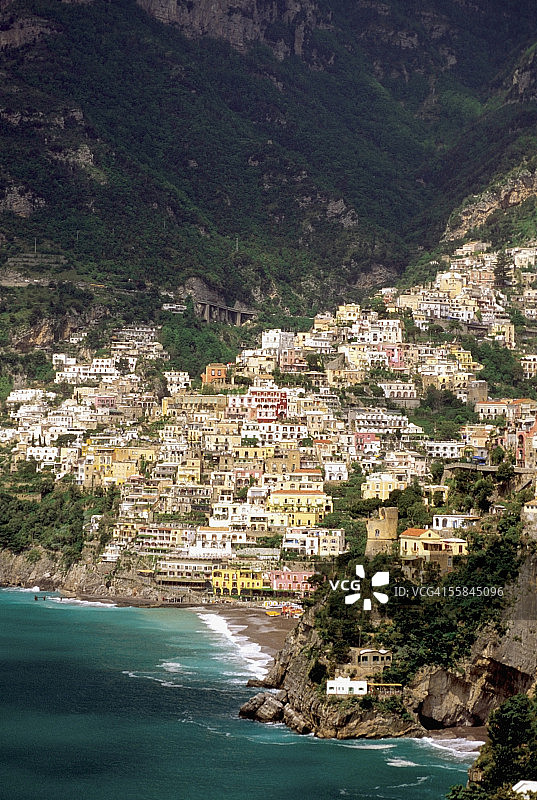 意大利阿马尔菲海岸波西塔诺小镇航拍图片素材
