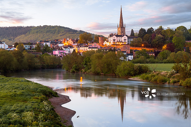 英格兰赫里福德郡怀伊河畔罗斯及怀伊河图片素材