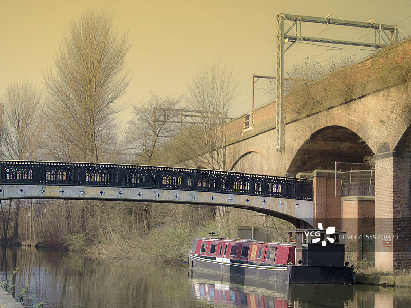 曼彻斯特罗奇代尔运河的驳船图片素材