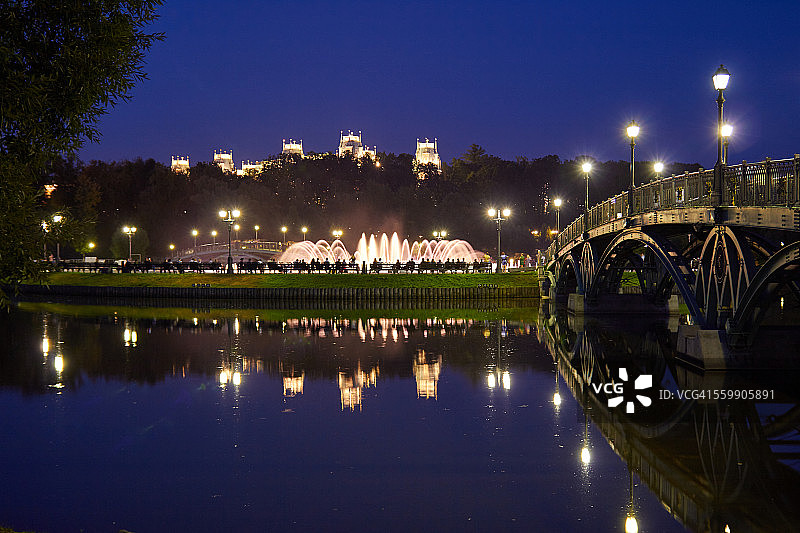 察里津诺的西部拱桥夜景图片素材