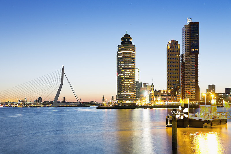 荷兰：鹿特丹伊拉斯谟桥、南岬及码头景观图片素材