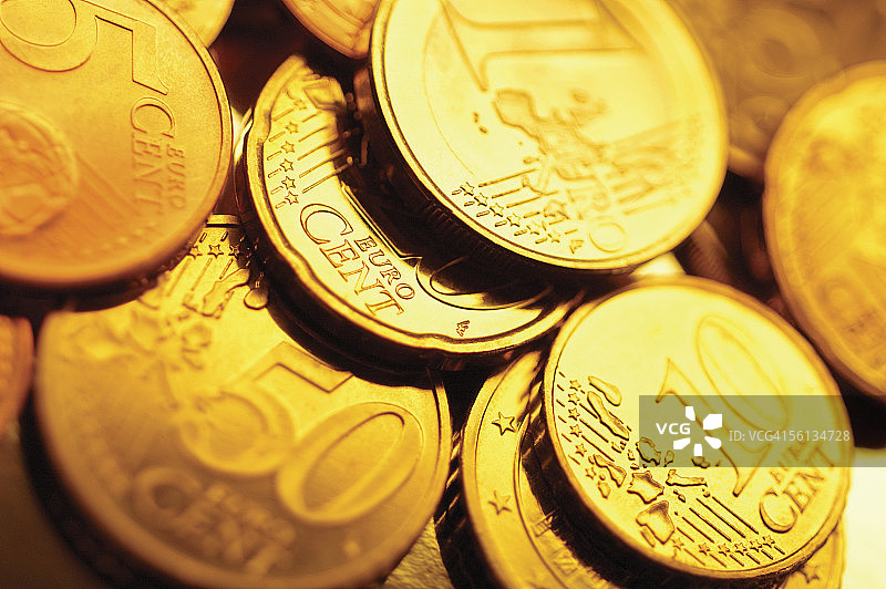 各种欧元硬币特写图片素材