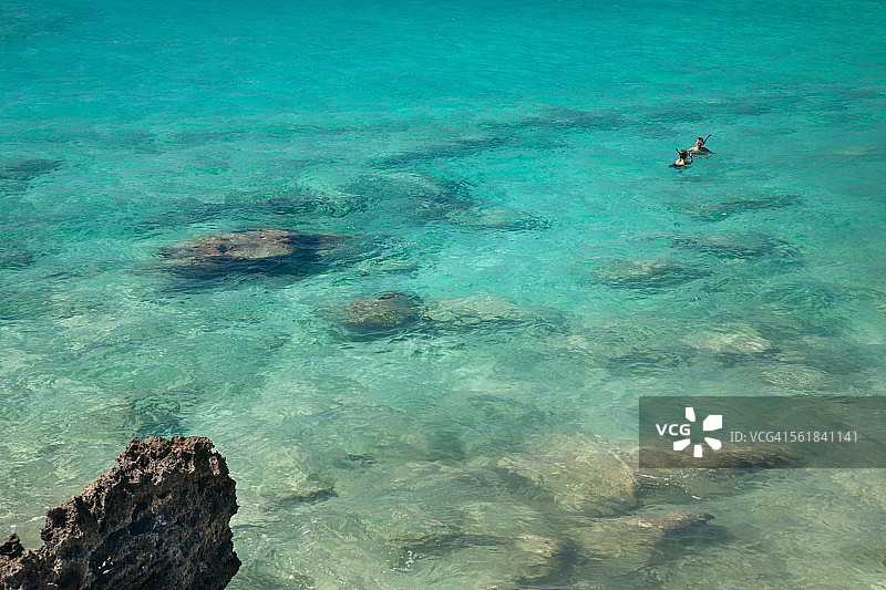 在绿松石色的百慕大水域浮潜的人们图片素材