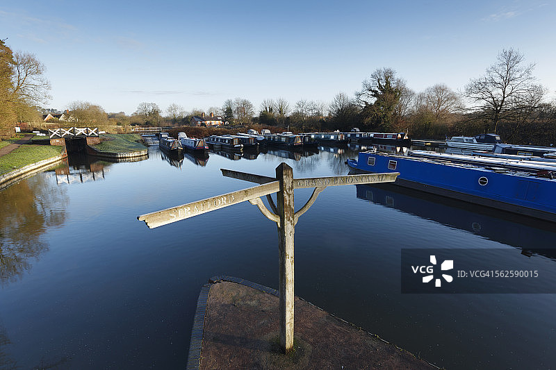 运河交汇处路标图片素材