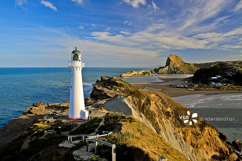 卡斯尔波因特的灯塔步道和城堡岩石图片素材