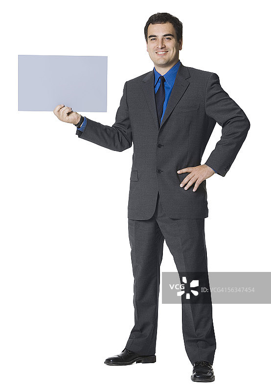 商人手持空白标志图片素材