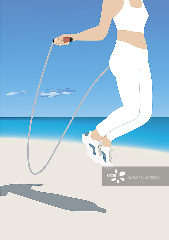 在海滩上跳绳的女人特写图片素材