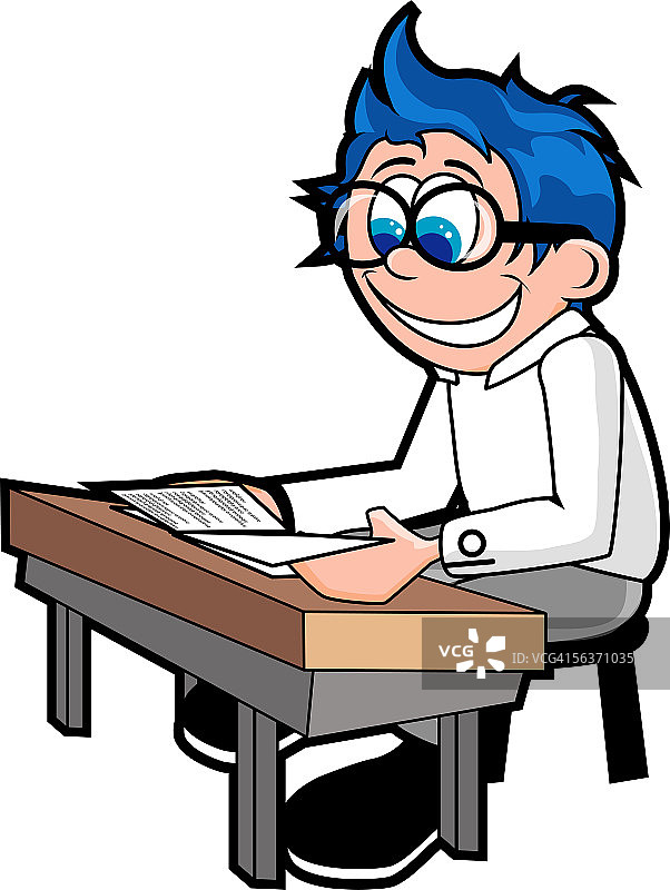 在教室里看书的男孩的侧面轮廓图片素材