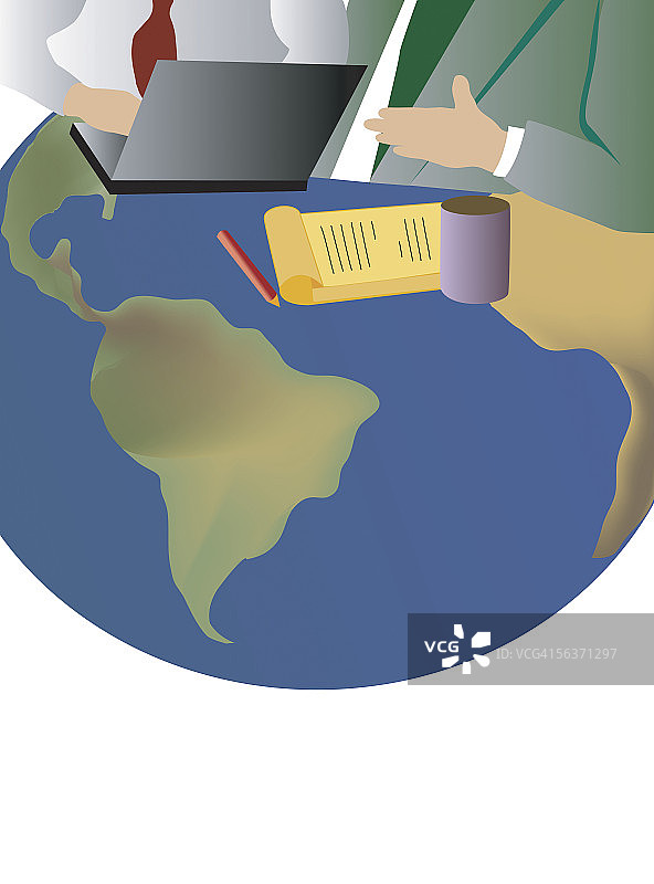 用笔记本电脑工作的两位商人半身像图片素材