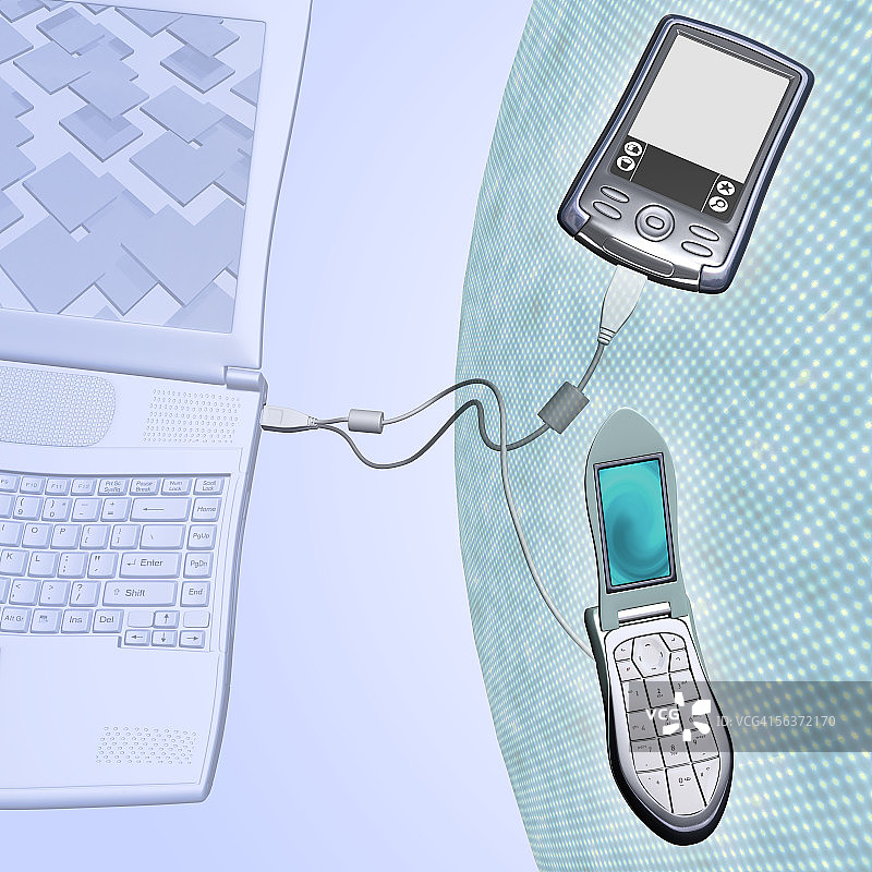 连接到笔记本电脑的个人数据助手图片素材