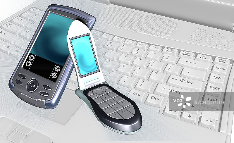 笔记本电脑上的个人数据助理和手机图片素材