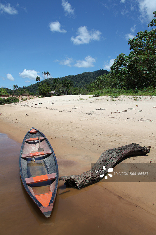 亚马逊河岸边的独木舟，阿克里，巴西图片素材