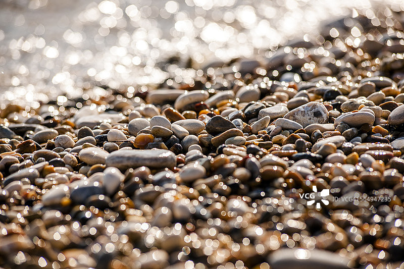 希腊科孚岛的鹅卵石海滩图片素材