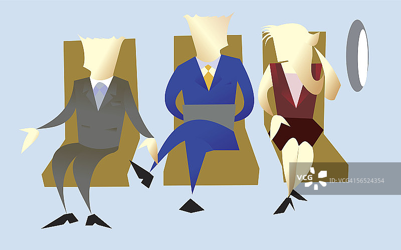 两位商人和一位女商人坐在飞机上图片素材