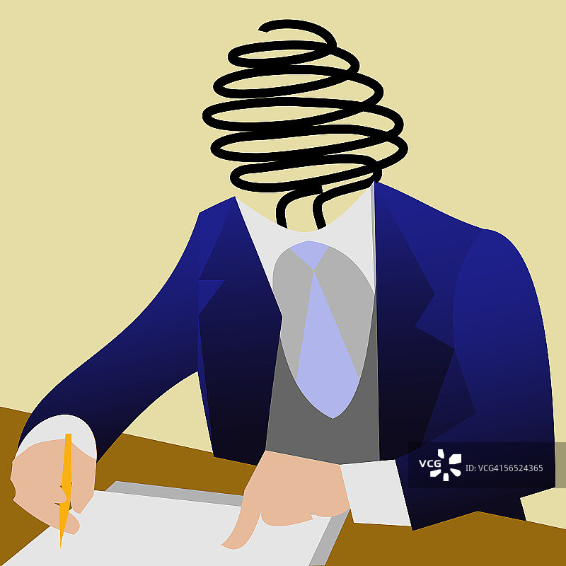 商务人士头部由螺旋线条构成，正在阅读文件图片素材