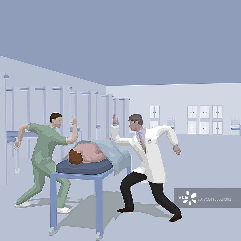 医生和外科医生站在病人旁边的侧面轮廓图片素材