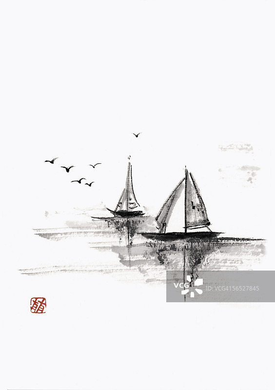 水面上的帆船图片素材