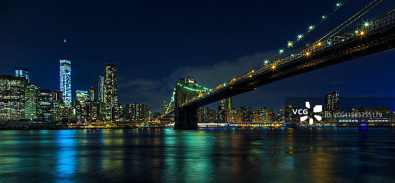 曼哈顿与布鲁克林大桥夜景图片素材