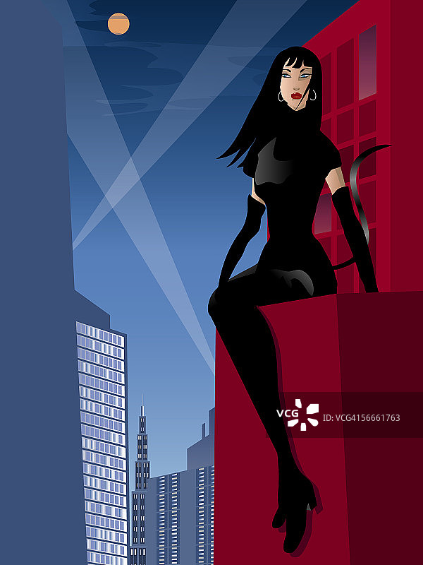 年轻女人坐在建筑物上图片素材