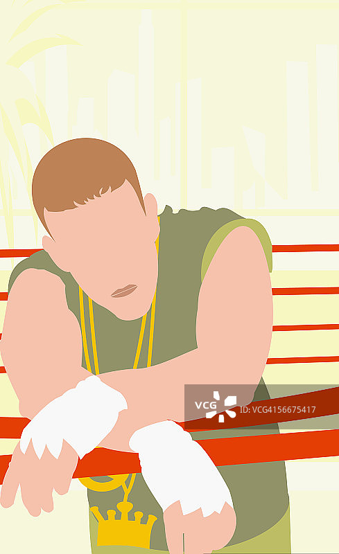 男人靠在拳击绳上图片素材