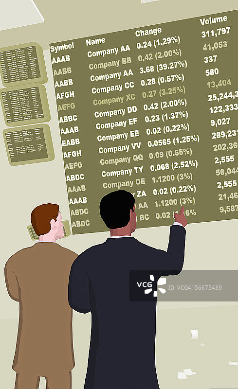 两名商人在证券交易所的后视图图片素材