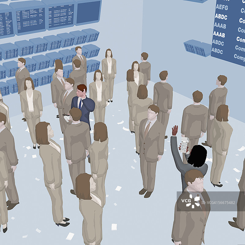 一群商业主管在证券交易所的高角度照片图片素材