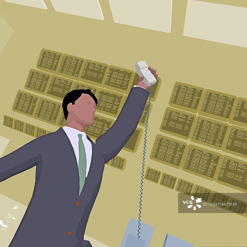 手持电话听筒的商人仰视图片素材